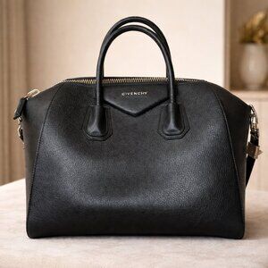 Authentic Givenchy Antigona Medium Black Grained Leather Satchel Shoulder Bag